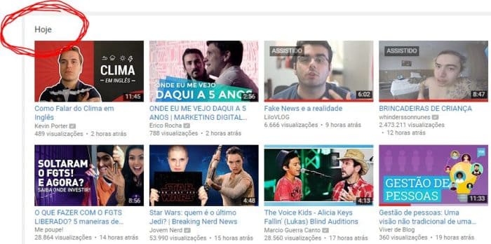 Vídeos de hoje no Youtube